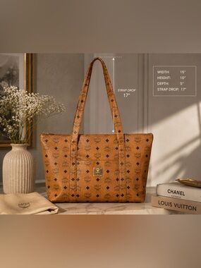 Vintage MCM Visetos Cognac Tote Shopper Bag Monogram Large